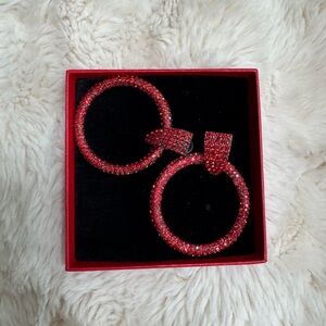Red Crystal Hoop Earrings - Women Jewelry